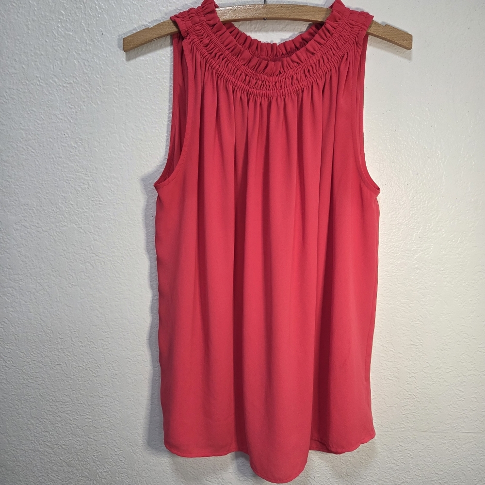 LOFT Ann Taylor Coral Crew Neck Orange Sleeveless Tank Top Womens Size Medium